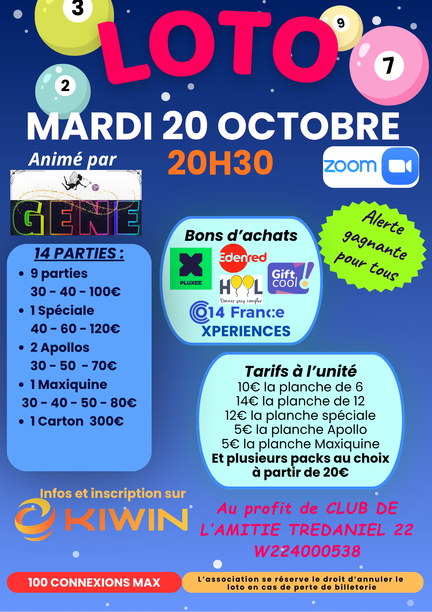 CLUB DE L'AMITIE TREDANIEL MARDI 20 OCTOBRE 2026 A 20H30
